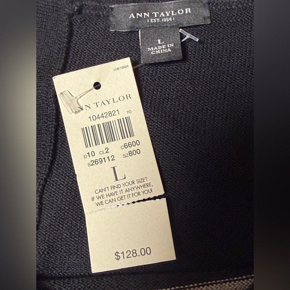 Ann Taylor‎ Merino Wool Sweater Dress Large NWT Striped Career Preppy Chic FLAW - Picture 4 of 9